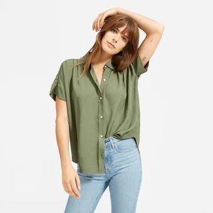 Everlane Japanese GoWeave Light Square Button Down Shirt Green Size 6